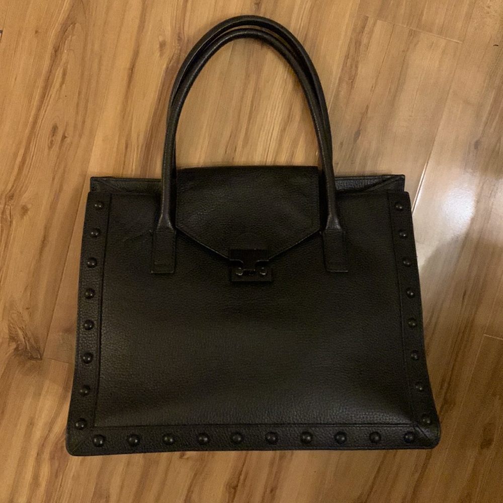 Loeffler Randall black leather large tote bag with studs